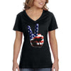 XtraFly Apparel Women&#39;s American Peace Hand America Flag USA Pride 2nd Amendment Gun Trump Military Veteran 4th July Fourth V-neck T-shirt