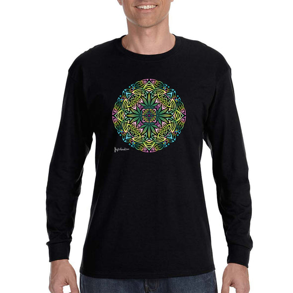 XtraFly Apparel Men&#39;s Celtic Pot Leaves Knot Mandala Weed 420 Marijuana Kush Dope High Stoner Joint Smoke Blunt Bong MJ Long Sleeve T-Shirt