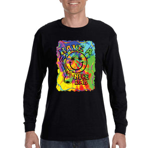 XtraFly Apparel Men&#39;s Have A Nice Dab Smiley Face Neon Tie Dye Psychedelic Weed Leaf Bong High Stoner Joint Kush Dope MJ Long Sleeve T-Shirt