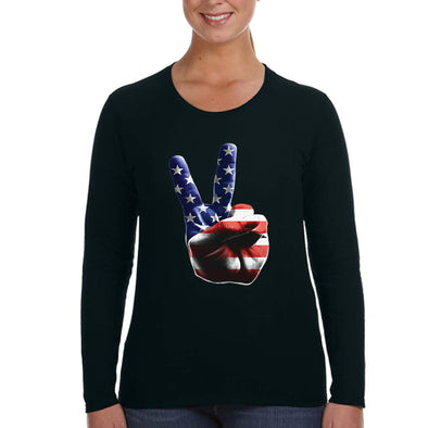 XtraFly Apparel Women&#39;s American Peace Hand Patriot USA Pride America 2nd Amendment Gun Trump Military 4th July Fourth Long Sleeve T-Shirt