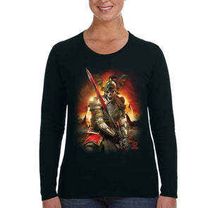 XtraFly Apparel Women&#39;s Apocalypse Grim Reaper Undead Underworld Devil Skeleton Gothic Warrior Fantasy Demon Orc Dragon Long Sleeve T-Shirt