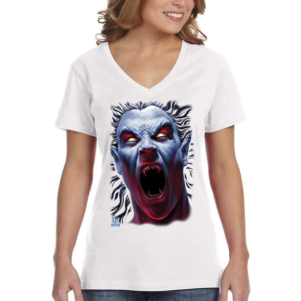 XtraFly Apparel Women&#39;s Demon Awakening Devil Undead Monster Gothic Fantasy Hades Underworld Horror Clown Orc Ork Mythical V-neck T-shirt