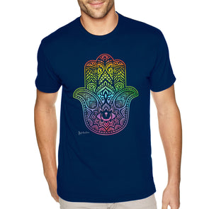 XtraFly Apparel Men&#39;s Tee Rainbow Hamsa Hand Khamsa Evil Eye Star of David Faith Jew Jewish Judaism Islam Muslim Hebrew Crewneck T-shirt