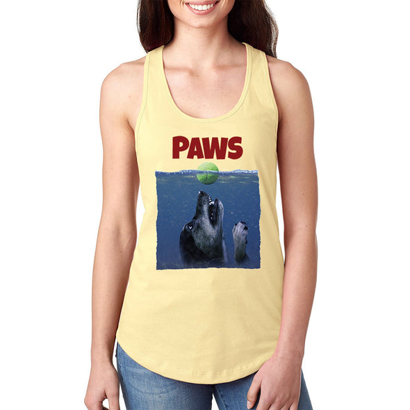 XtraFly Apparel Women&#39;s Paws Dog Swim Swimming Jaws Animal Puppy Pet Ocean Sea Diving Great White Shark Fish Fishing Boating Beach Racerback