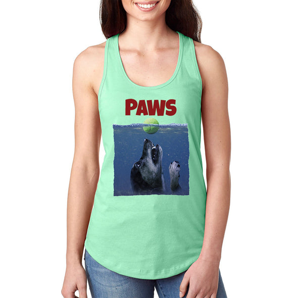 XtraFly Apparel Women&#39;s Paws Dog Swim Swimming Jaws Animal Puppy Pet Ocean Sea Diving Great White Shark Fish Fishing Boating Beach Racerback