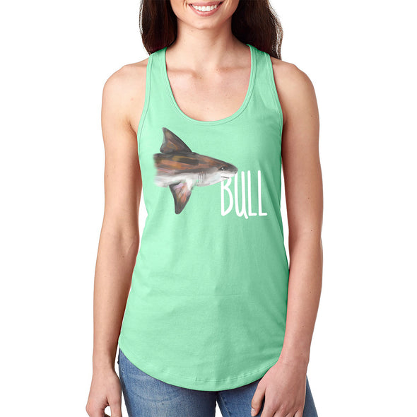 XtraFly Apparel Women&#39;s Bull Shark Great White Hammer Head Mako Tiger Fish Fishing Ocean Sea Swim Swimming Fisherman Diving Beach Racerback