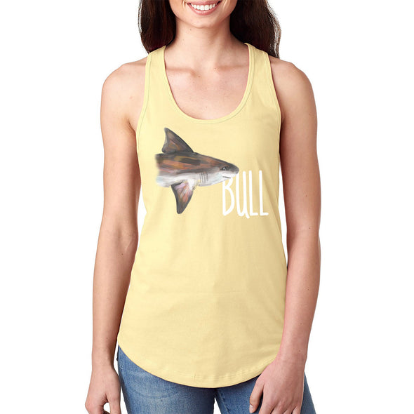 XtraFly Apparel Women&#39;s Bull Shark Great White Hammer Head Mako Tiger Fish Fishing Ocean Sea Swim Swimming Fisherman Diving Beach Racerback