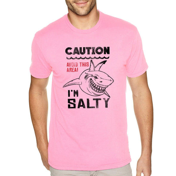 XtraFly Apparel Men&#39;s Tee Caution I&#39;m Salty Great White Shark Jaws Danger Beach Fish Fishing Diving Boating Swim Saltwater Crewneck T-shirt