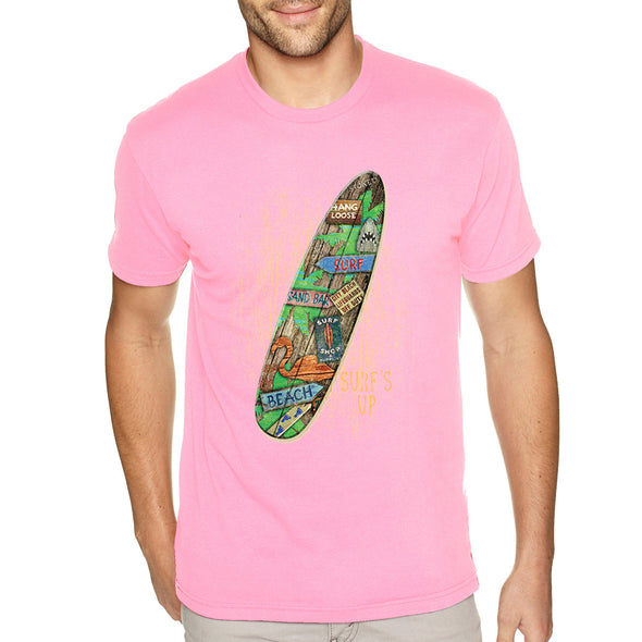 XtraFly Apparel Men&#39;s Tee Beach Surfboard Surf&#39;s Up Surfer Surfing Tiki Hawaii Tropical Vacation Summer Flamingo Palm Trees Crewneck T-shirt