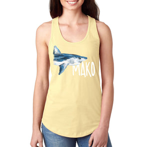 XtraFly Apparel Women&#39;s Mako Shark Great White Hammer Head Bull Tiger Fish Fishing Ocean Swim Diving Boating Fisherman Beach Sea Racerback