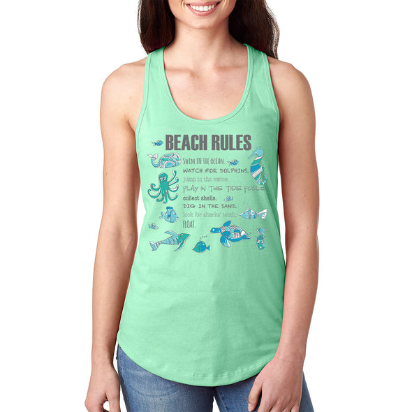 XtraFly Apparel Women&#39;s Beach Rules Seahorse Octopus Dolphin Pod Whale Sea Turtle Great White Shark Fish Fishing Waves Swim Diving Racerback