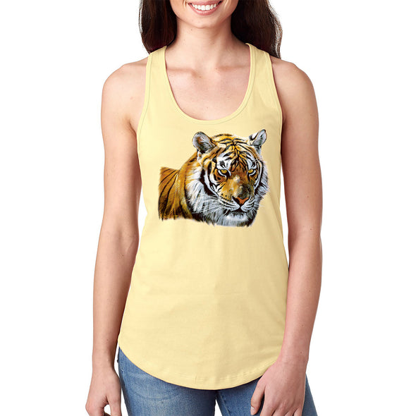 XtraFly Apparel Women&#39;s Tiger Head Portrait Wild Animal Wildlife Zoo Safari Lion Jungle Africa African Cat Racerback