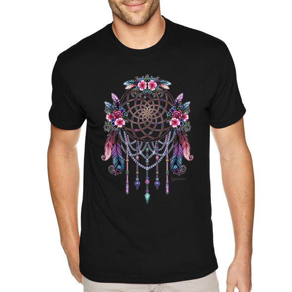 XtraFly Apparel Men&#39;s Tee Dreamcatcher Flowers Native American Tribal Spirit Ojibwe Chippewa Cherokee Indian Spiritual Crewneck T-shirt