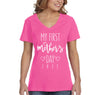 XtraFly Apparel Women&#39;s My First Mother&#39;s Day 2021 Motherhood Proud Momma Madre Mommy Grandma Grandmother Nana Mama Granny V-neck T-shirt