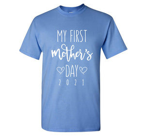 XtraFly Apparel Men&#39;s My First Mother&#39;s Day 2021 Motherhood Proud Momma Madre Mommy Grandma Grandmother Nana Mama Granny Crewneck T-shirt