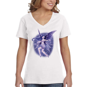 XtraFly Apparel Women&#39;s Fairy Sprite Windy Fantasy Pixie Magical Spirit Legendary Creature Mythology Folklore Mythical Elf V-neck T-shirt