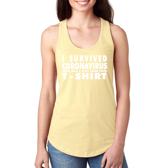 XtraFly Apparel Women&#39;s I Survived Social Distance Distancing Quarantine Vaccine Vaccinated Father&#39;s Day Gift Mother Front Line Racerback