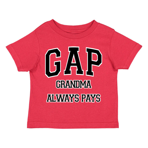 XtraFly Apparel Youth Toddler GAP Grandma Always Pays Grandmother Kids Birthday Gift Baby Soft Fun Daughter Son Boy Girl Crewneck T-Shirt