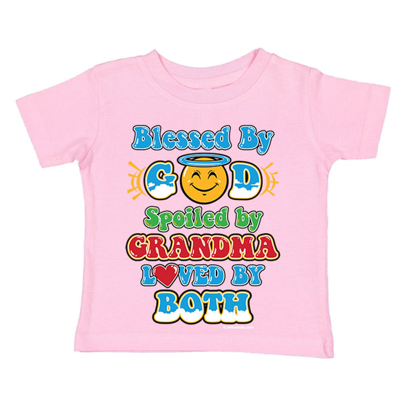 XtraFly Apparel Youth Toddler Blessed By God Spoiled Grandma Grandmother Kids Birthday Baby Soft Fun Daughter Son Boy Girl Crewneck T-Shirt