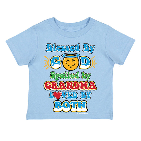 XtraFly Apparel Youth Toddler Blessed By God Spoiled Grandma Grandmother Kids Birthday Baby Soft Fun Daughter Son Boy Girl Crewneck T-Shirt
