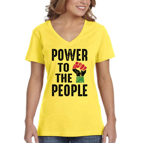 XtraFly Apparel Women&#39;s Power To People Black Is Beautiful Lives Matter BLM African American Pride Africa Heritage Afro Rasta V-neck T-shirt