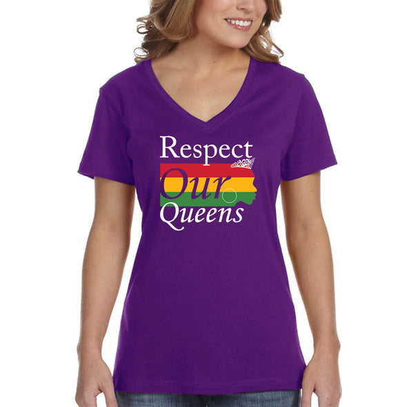 XtraFly Apparel Women&#39;s Respect Our Queens Black Is Beautiful Lives Matter BLM African American Pride Heritage Afro Rasta V-neck T-shirt