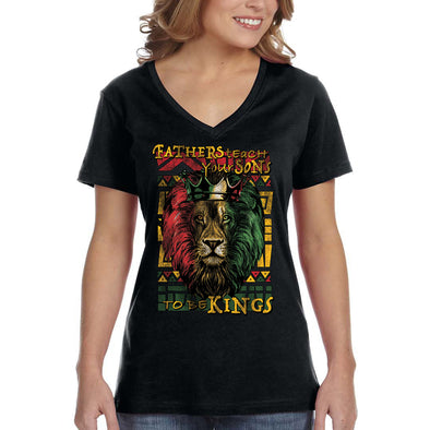 XtraFly Apparel Women&#39;s Fathers Teach Sons Kings Lion Black Lives Matter BLM African American Pride Rasta Rastafari Tiger V-neck T-shirt