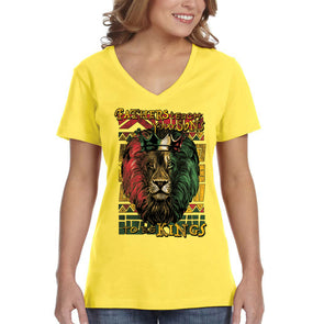 XtraFly Apparel Women&#39;s Fathers Teach Sons Kings Lion Black Lives Matter BLM African American Pride Rasta Rastafari Tiger V-neck T-shirt