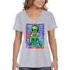 XtraFly Apparel Women&#39;s Alien Space Peace Sign Galaxy Cosmic E.T. Earth Astronaut UFO Rocket Explosion Neon Tie Dye Mars Moon V-neck T-shirt