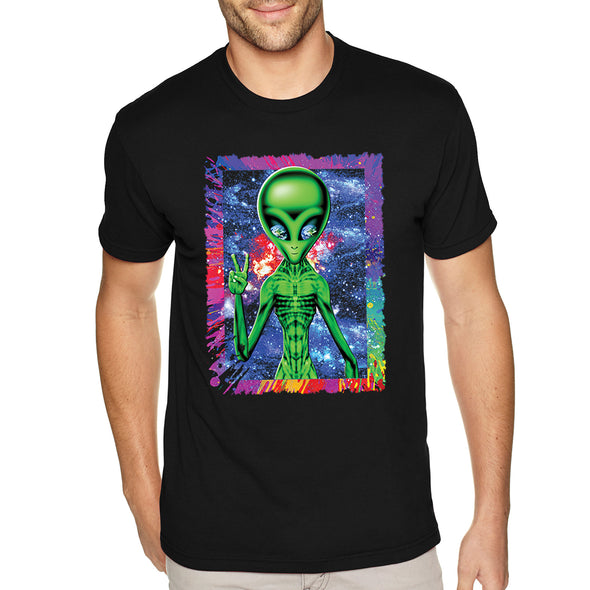 XtraFly Apparel Men&#39;s Tee Alien Space Peace Sign Galaxy Cosmic E.T. Earth Astronaut UFO Rocket Explosion Neon Tie Dye Moon Crewneck T-shirt