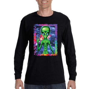 XtraFly Apparel Men&#39;s Alien Space Peace Sign Galaxy Cosmic E.T. Earth Astronaut UFO Rocket Explosion Neon Tie Dye Moon Long Sleeve T-Shirt