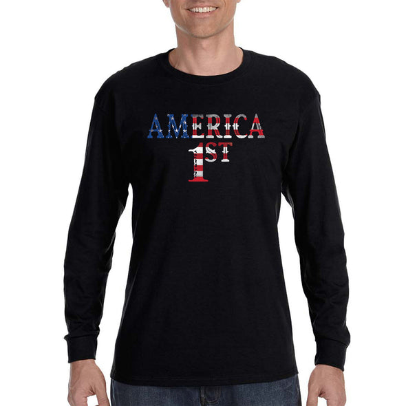 XtraFly Apparel Men&#39;s America First Patriot USA Pride American 2nd Amendment Gun Trump Military Veteran 4th July Fourth Long Sleeve T-Shirt