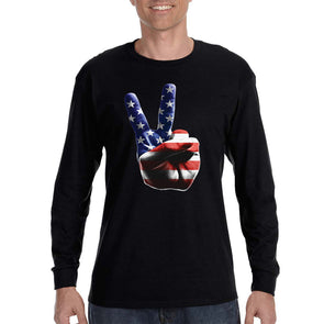 XtraFly Apparel Men&#39;s American Peace Hand Patriot USA Pride America 2nd Amendment Gun Trump Military 4th July Fourth Long Sleeve T-Shirt