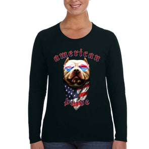 XtraFly Apparel Women&#39;s American Pride Dog Pitbull Gangster America USA 2nd Amendment Gun Trump Military 4th July Fourth Long Sleeve T-Shirt