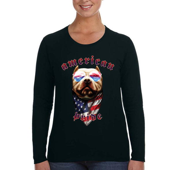 XtraFly Apparel Women&#39;s American Pride Dog Pitbull Gangster America USA 2nd Amendment Gun Trump Military 4th July Fourth Long Sleeve T-Shirt