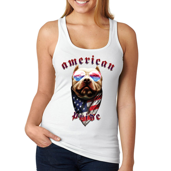 XtraFly Apparel Women&#39;s American Pride Dog Pitbull Gangster America Patriot USA 2nd Amendment Gun Trump Military 4th July Fourth Racerback