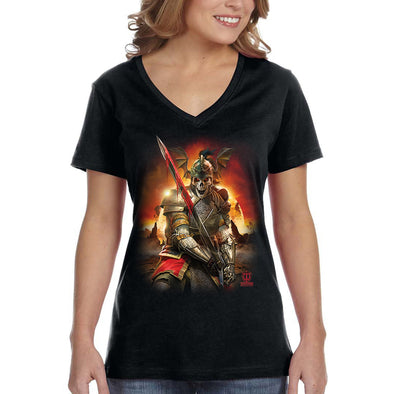 XtraFly Apparel Women&#39;s Apocalypse Grim Reaper Undead Underworld Devil Skeleton Gothic Warrior Fantasy Demon Skull Dragon Orc V-neck T-shirt