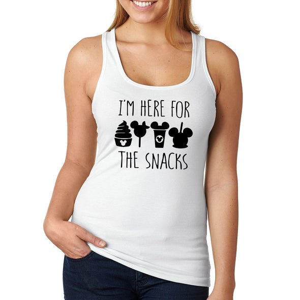 XtraFly Apparel Women's I'm Here For Snacks Matching Family Vacation Magical Daughter Castle Mom Kingdom Son Magic Dad Grandma Racerback