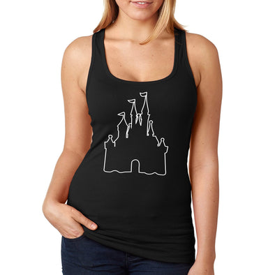 XtraFly Apparel Women's Castle Outline Matching Family Vacation Magical Daughter Sister Mom Kingdom Son Magic Dad Grandma Grandpa Racerback