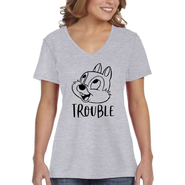 XtraFly Apparel Women's Trouble Chipmunk Matching Family Vacation Magical Daughter Castle Mom Kingdom Son Magic Dad Grandma V-neck T-shirt