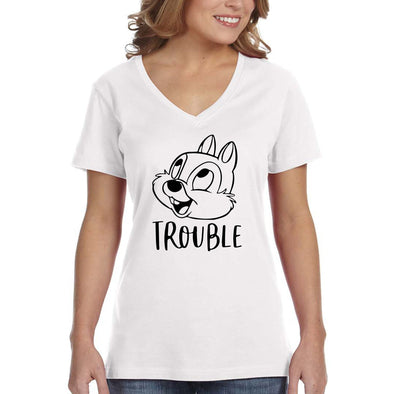 XtraFly Apparel Women's Trouble Chipmunk Matching Family Vacation Magical Daughter Castle Mom Kingdom Son Magic Dad Grandma V-neck T-shirt