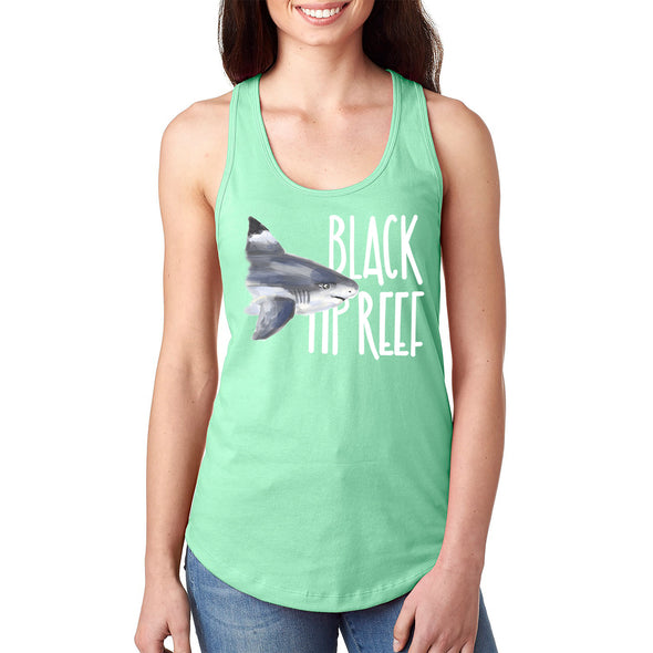 XtraFly Apparel Women&#39;s Black Tip Reef Shark Swimming Fish Fishing Ocean Sea Fisherman Diving Boating Saltwater Beach Racerback