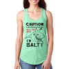 XtraFly Apparel Women&#39;s Caution I&#39;m Salty Great White Shark Jaws Danger Beach Fish Fishing Diving Boating Swim Saltwater Sea Tiger Racerback