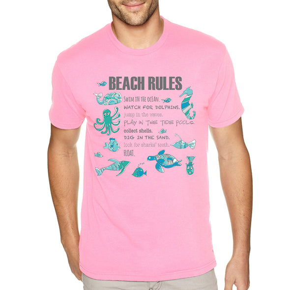 XtraFly Apparel Men&#39;s Tee Beach Rules Seahorse Octopus Dolphin Pod Whale Sea Turtle Great White Shark Fish Fishing Waves Crewneck T-shirt