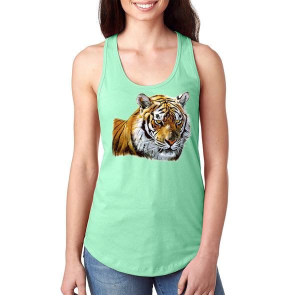 XtraFly Apparel Women&#39;s Tiger Head Portrait Wild Animal Wildlife Zoo Safari Lion Jungle Africa African Cat Racerback