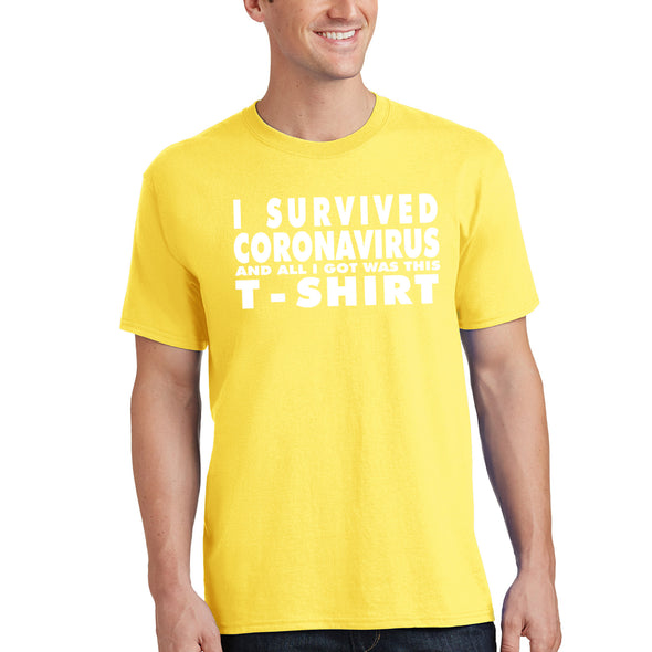 XtraFly Apparel Men&#39;s Tee I Survived Social Distance Distancing Quarantine Survivor Vaccine Vaccinated Father&#39;s Day Gift Crewneck T-shirt