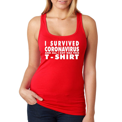 XtraFly Apparel Women&#39;s I Survived Social Distance Distancing Quarantine Vaccine Vaccinated Father&#39;s Day Gift Mother Front Line Racerback