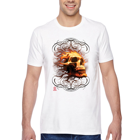 XtraFly Apparel Men's Tee Fire Skull Flames Flaming Skeleton Biker Rider Motorcycle Undead Grim Reaper Underworld Demon Crewneck T-shirt
