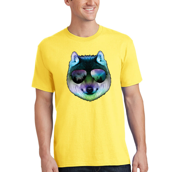 XtraFly Apparel Men's Tee Night Wolf Pack Nature Zoo Cosmic Fox Animal Forest Coyote Sunglasses Galaxy Beach Summer Party Crewneck T-shirt