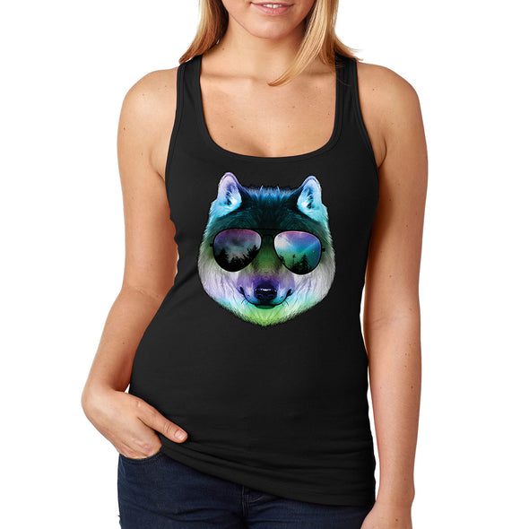 XtraFly Apparel Women's Night Wolf Pack Nature Zoo Cosmic Fox Animal Forest Coyote Sunglasses Galaxy Beach Summer Vacation Party Racerback